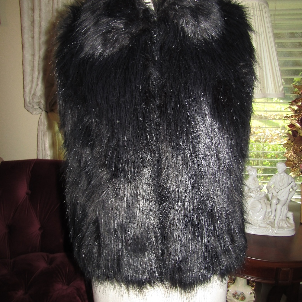 Black Faux Bear Fur Vest, Small